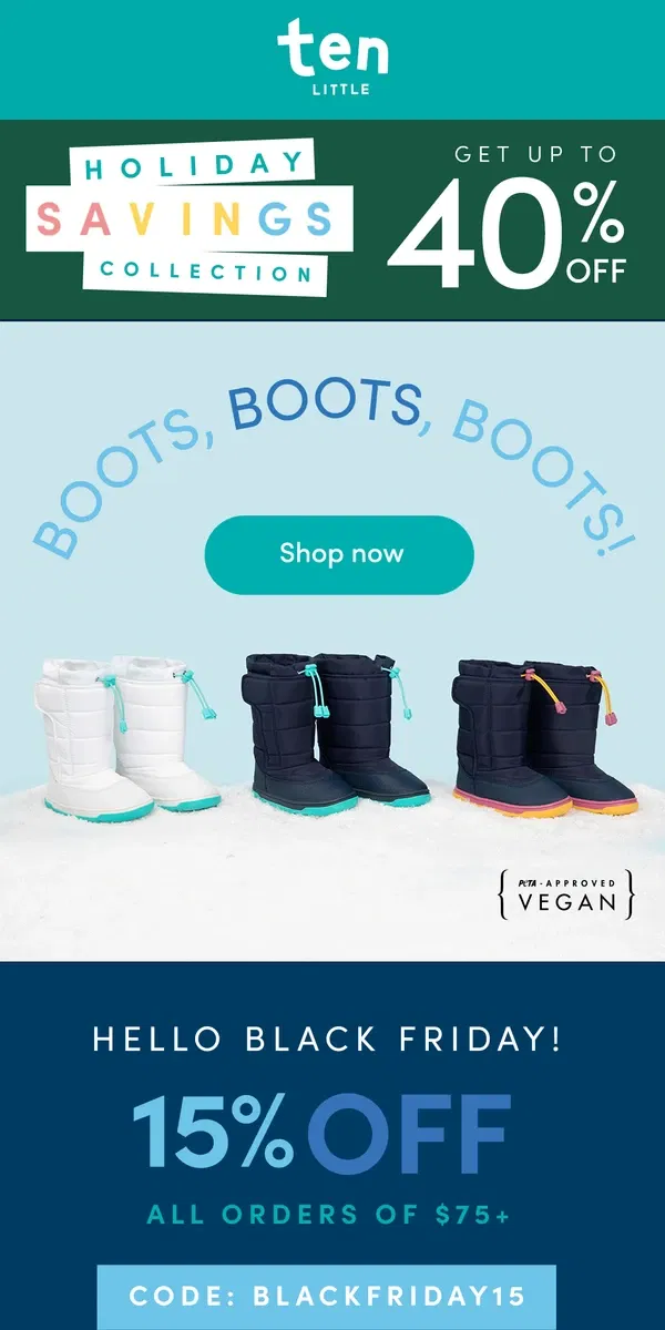 Email from Ten Little. BOOTS, BOOTS, BOOTS