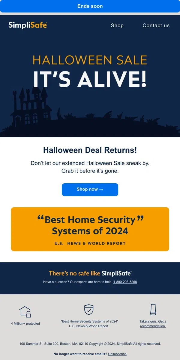 Email from SimpliSafe. It's not a trick - your Halloween offer is back!