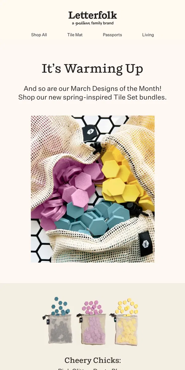 Email from Letterfolk. Our new spring-inspired Designs of the month are here—for now!