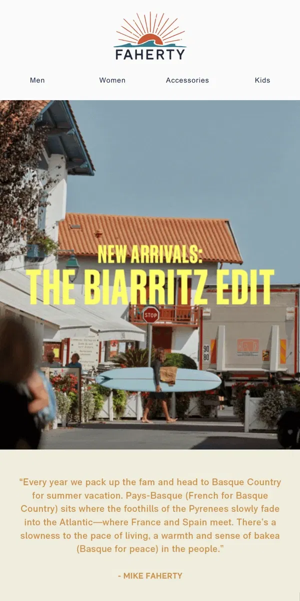 Email from Faherty. New Arrivals: The Biarritz Edit