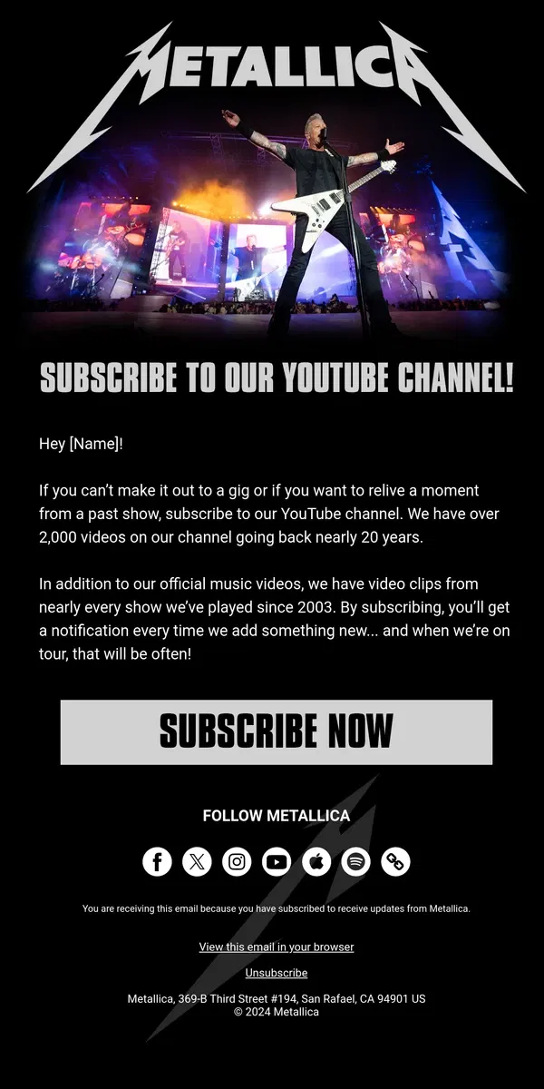 Email from Metallica. 📺 Tune In to Metallica TV!