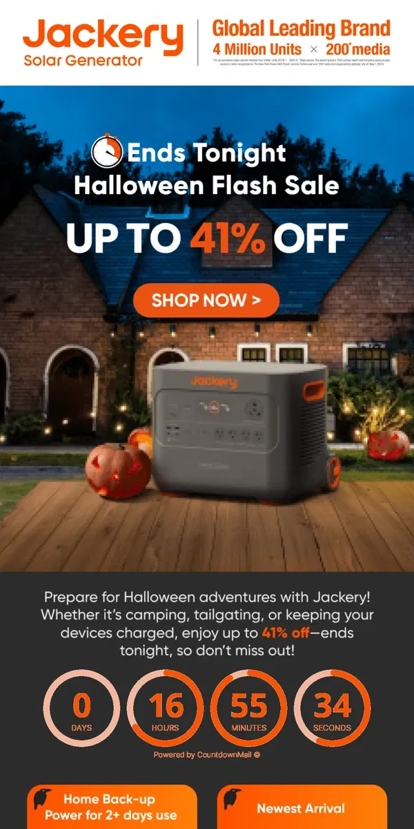 Email from Jackery. 🎃Ends Tonight | Up to 41% Off Jackery Halloween Flash Sale!