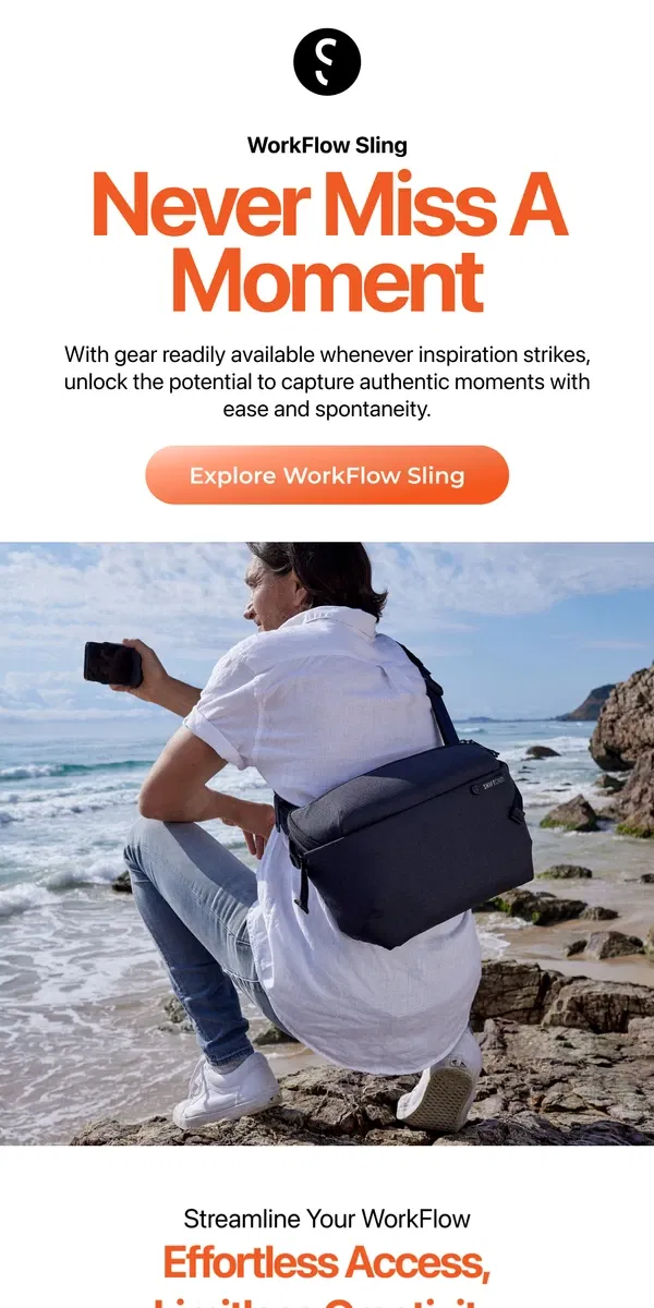 Email from ShiftCam. Never Miss A Moment with the WorkFlow Sling