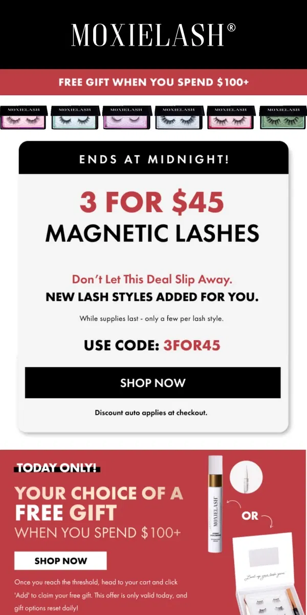 Email from MoxieLash. Buy 3 for $45 today! New magnetic styles added