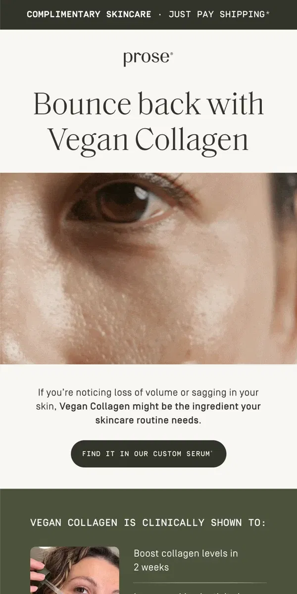 Email from Prose. Collagen boost — but make it vegan 🌱