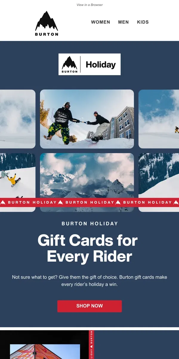 Email from Burton. Burton Gift Cards Win Every Time