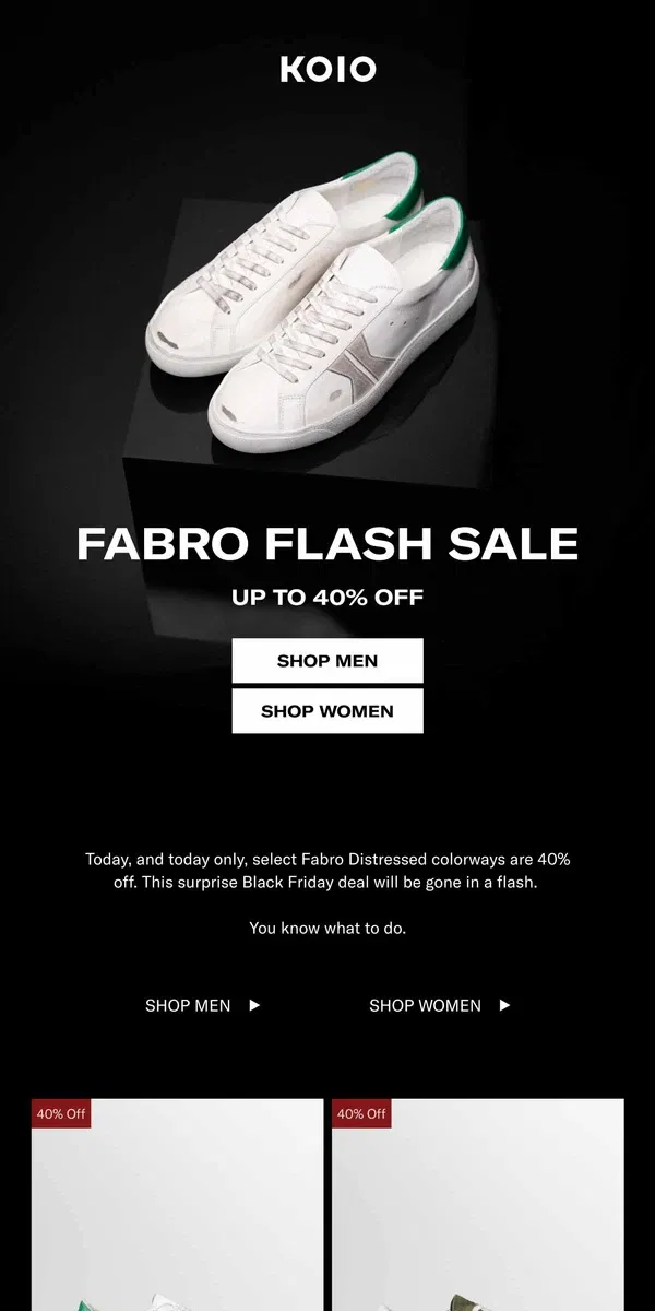 Email from Koio. Fabros are 40% off