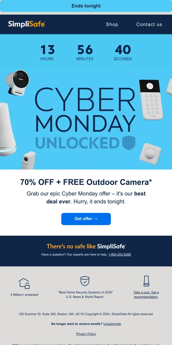 Email from SimpliSafe. It's on. Grab your epic Cyber Monday discount.