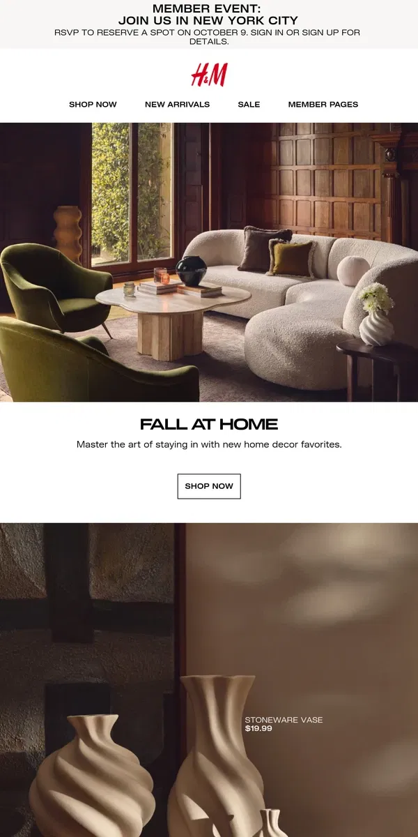 Email from H&M. Update your home for fall