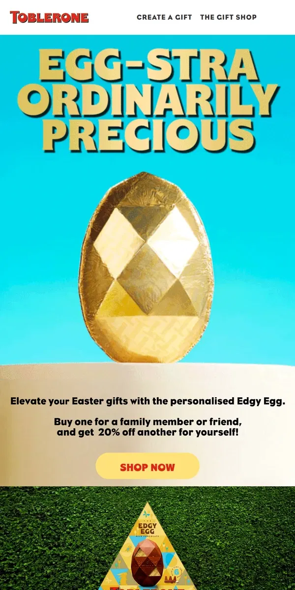 Email from Toblerone. Double the Easter Joy