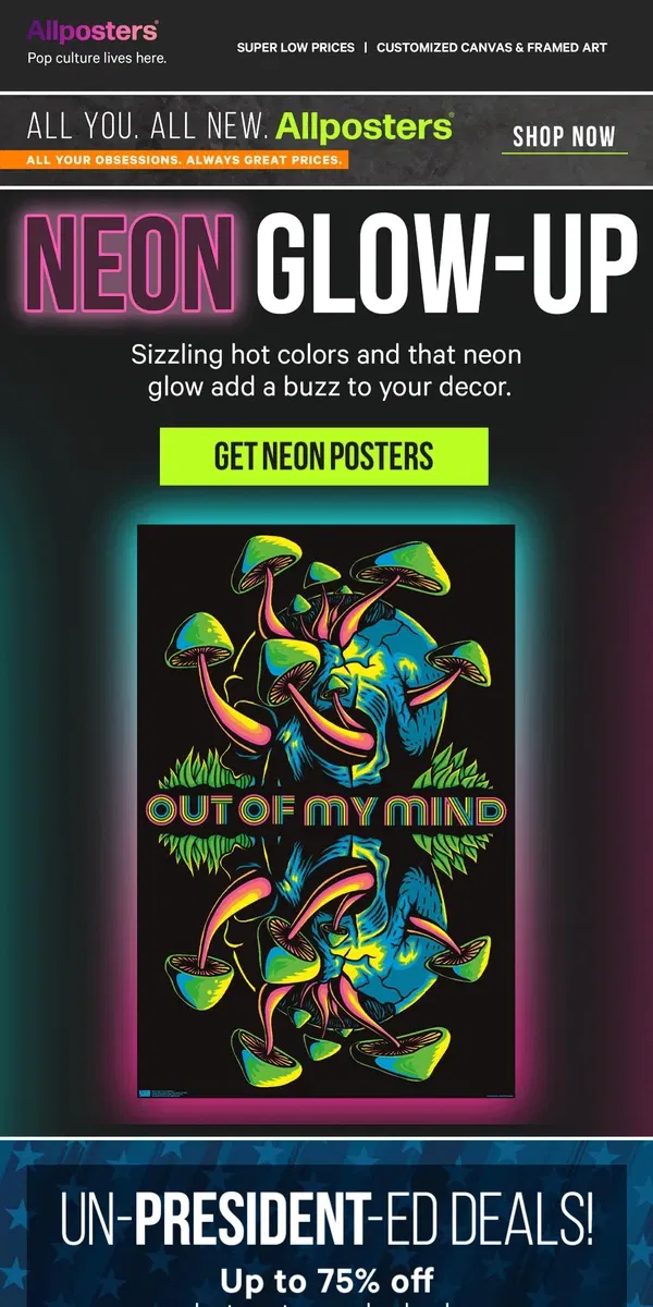 Email from AllPosters. Neon posters are hot🌶️