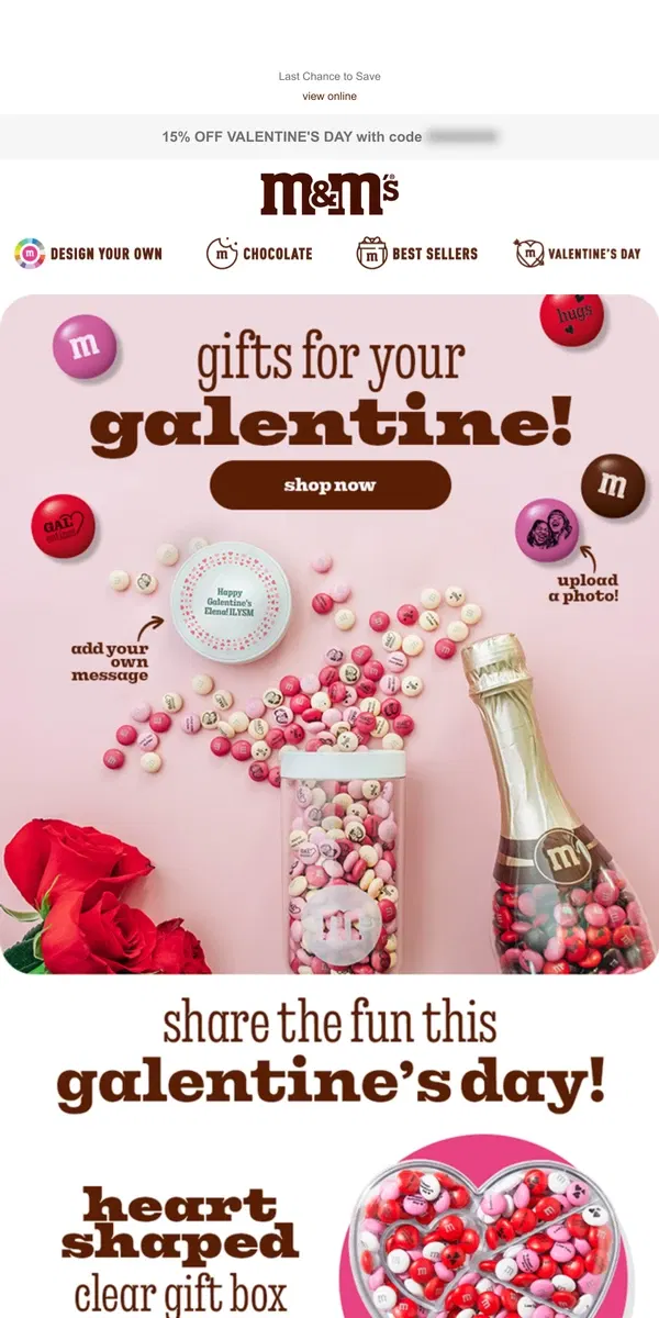 Email from M&M's. Galentine's Day Party Essentials!