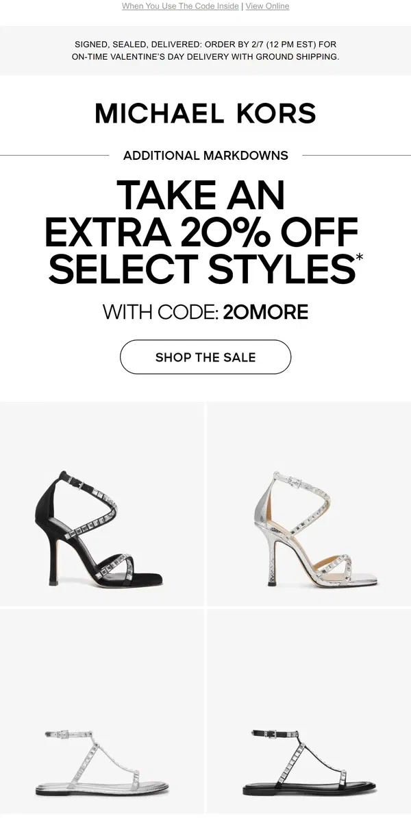 Email from Michael Kors. Take An Extra 20% Off Sparkling Sandals