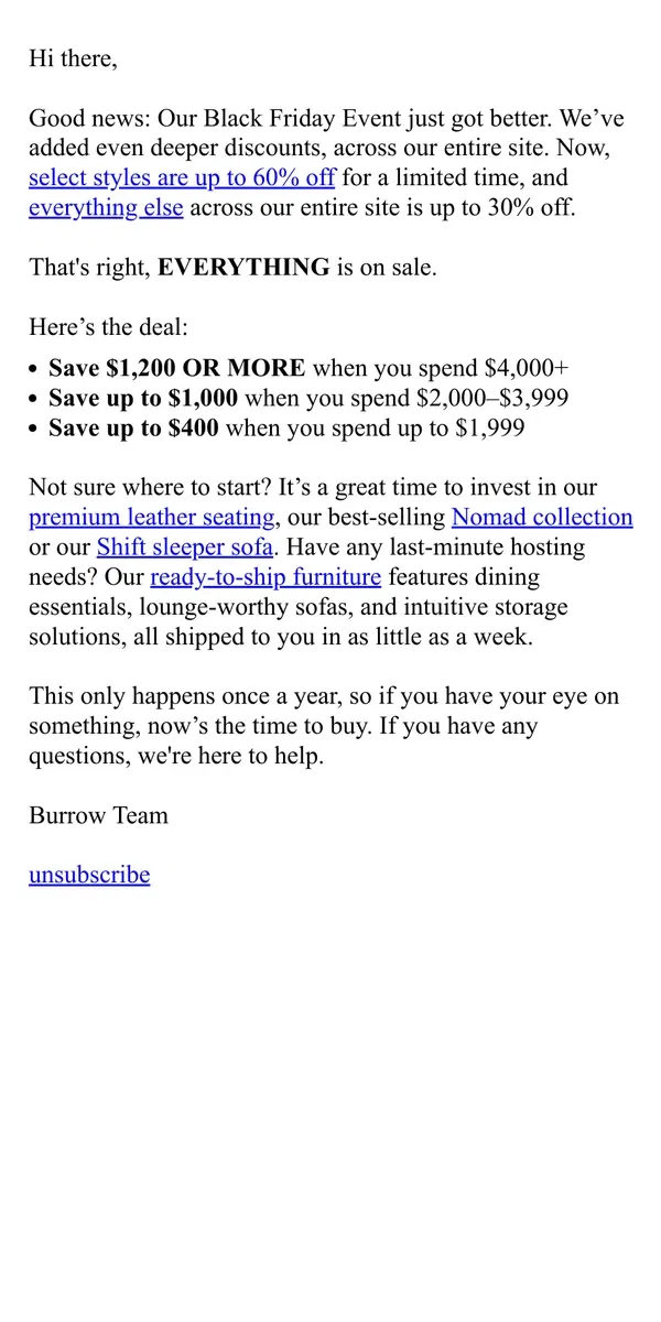 Email from Burrow. Black Friday just got even better