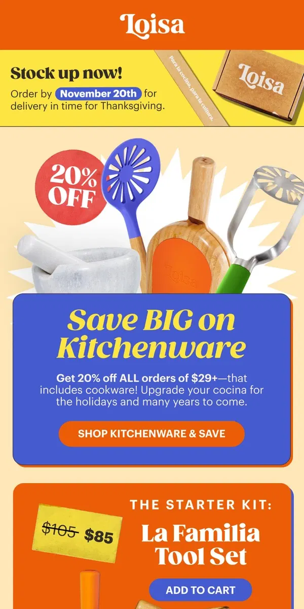 Email from Loisa. 20% off includes Kitchenware, too!