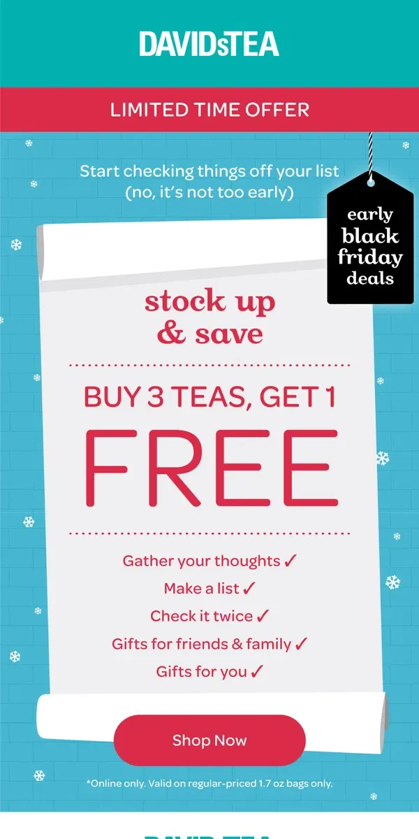 Email from DAVIDsTEA. FREE gift just in time 🎁🎄