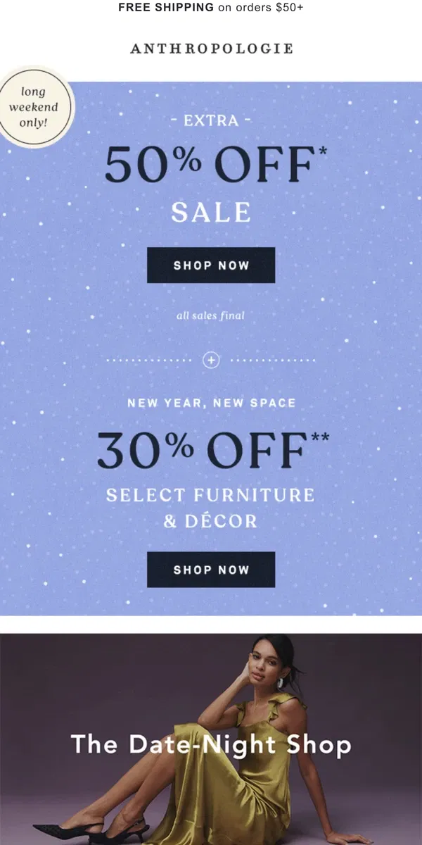 Email from Anthropologie. there's still time: extra 50% OFF sale (!!)