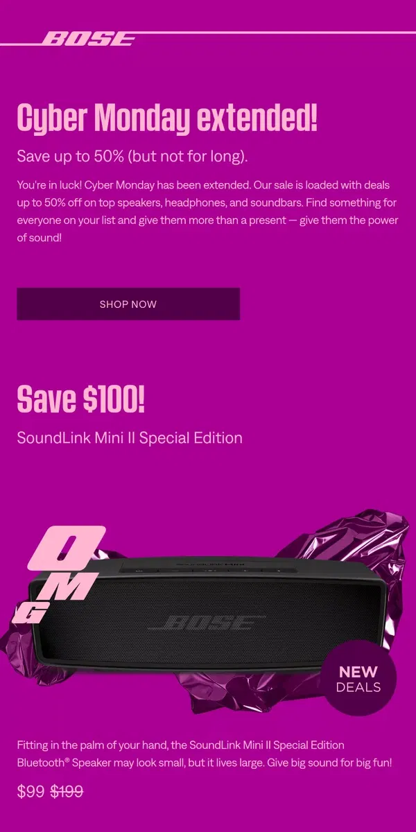 Email from Bose. ⏰ We're giving you more time! Save up to 50% off!