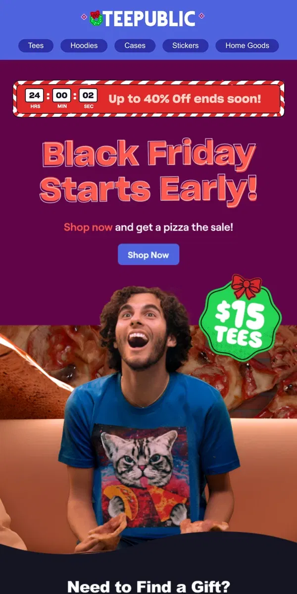 Email from TeePublic. Order today, get up to 40% off 📦