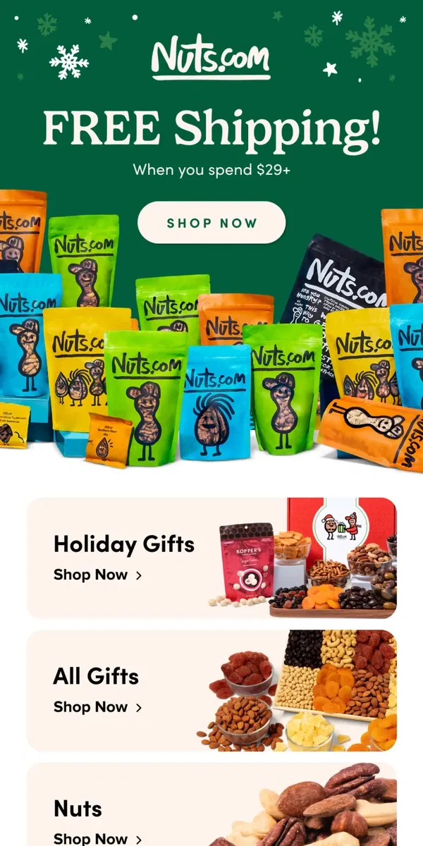 Email from Nuts.com. Santa’s Sleigh Is Bringing FREE SHIPPING 🎅