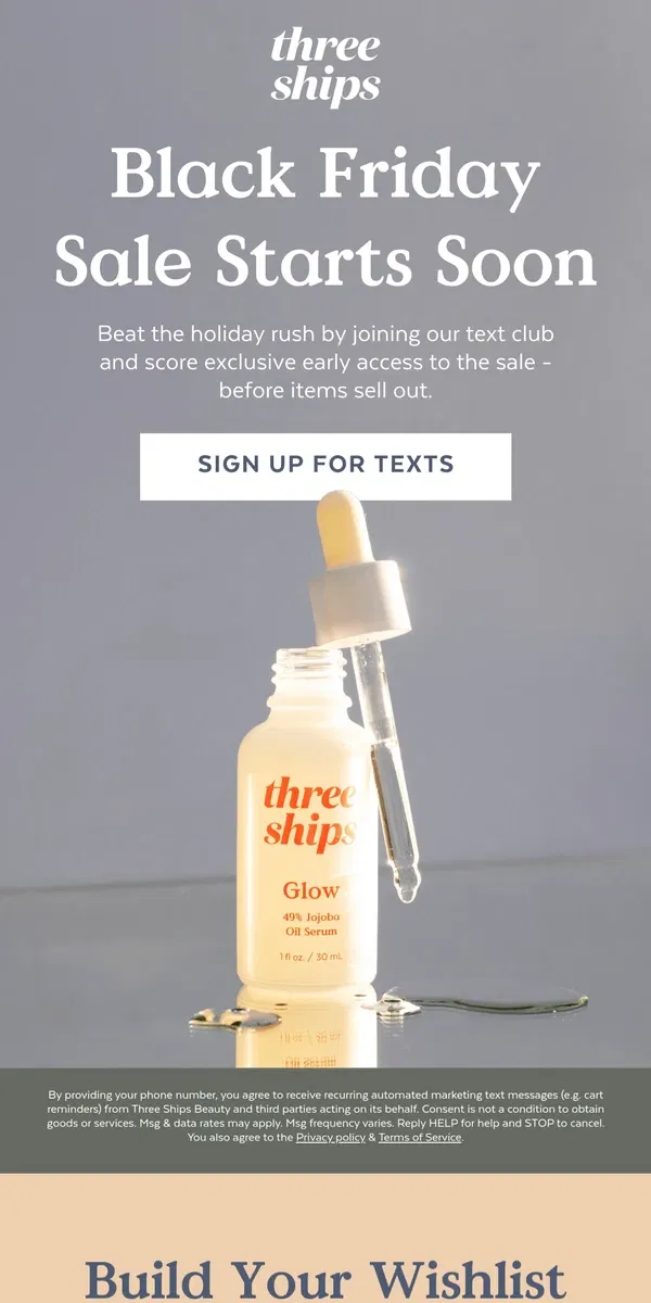 Email from Three Ships Beauty. Unlock Early Access 🗝️