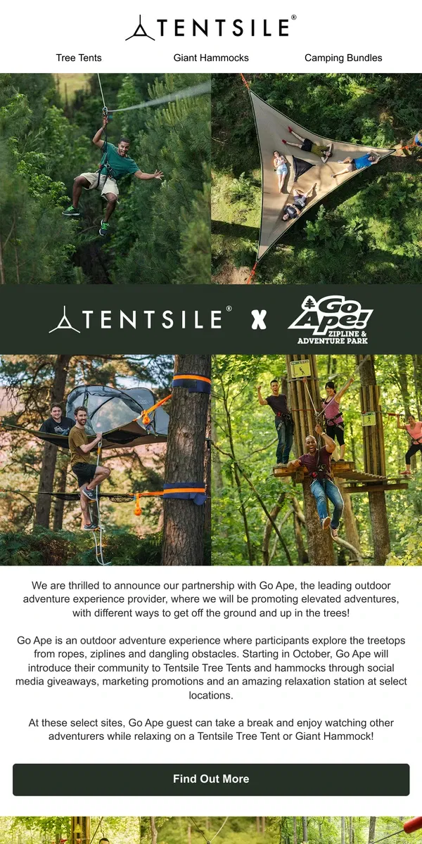 Email from Tentsile. Tentsile X GoApe 🌲