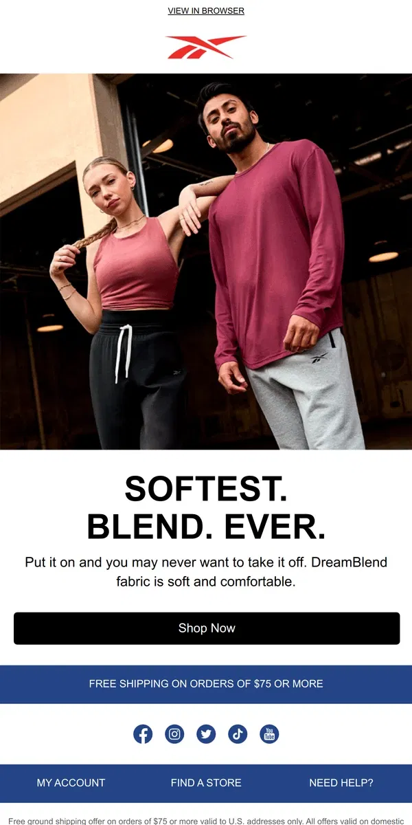 Email from Reebok. Can’t do, won’t do, without DreamBlend