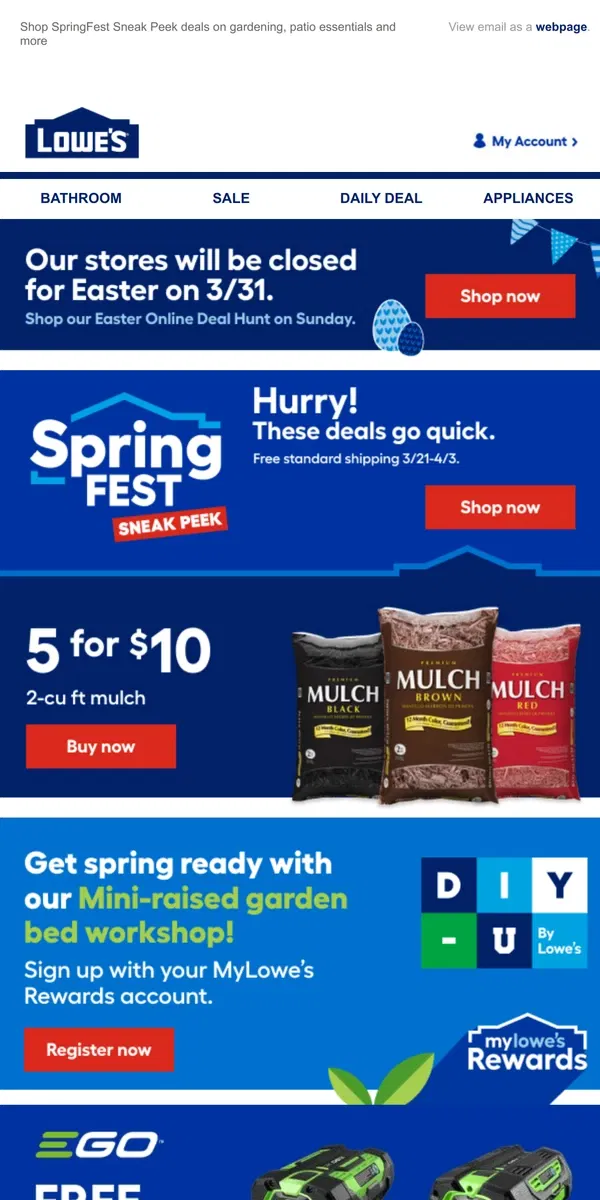 Email from Lowe's. 🌹Get spring ready with big savings on must haves!