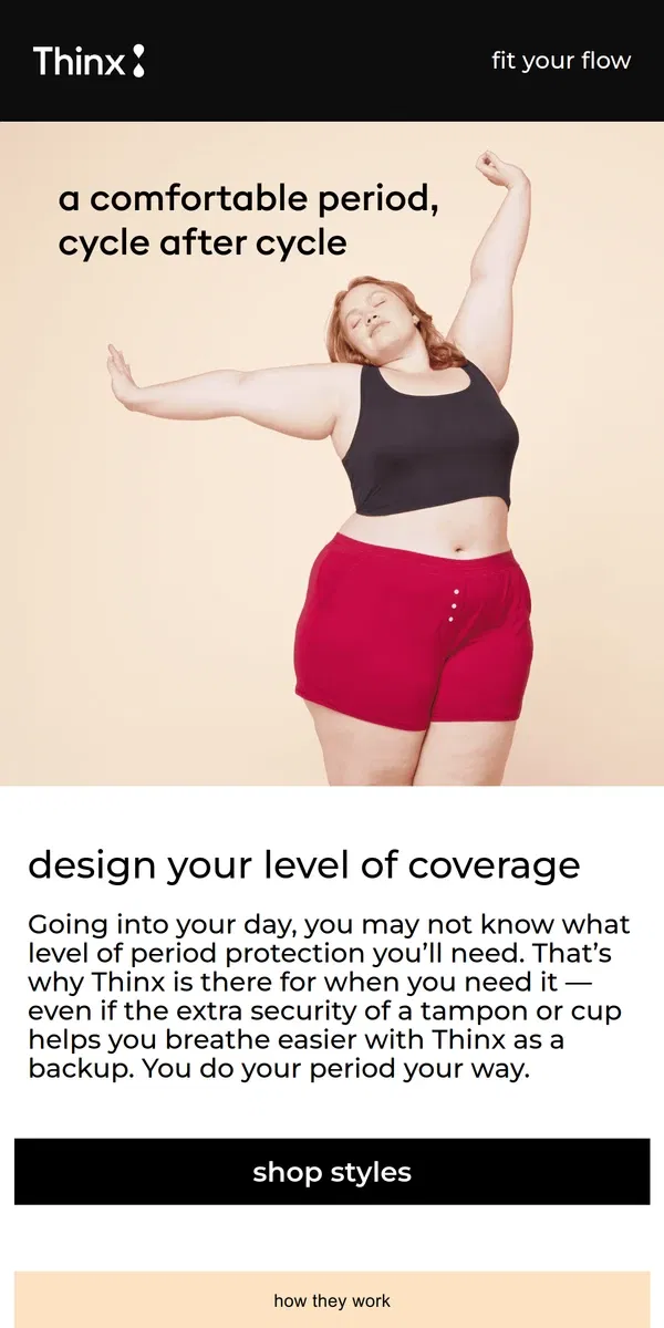 Email from Thinx. Feel prepared (even on your period)