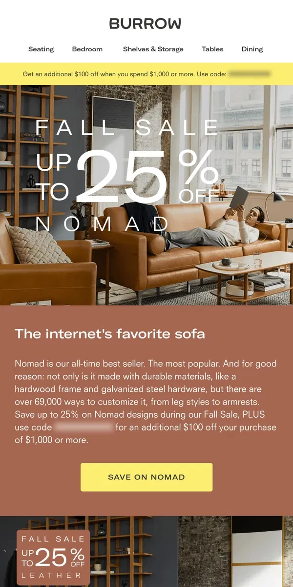 Email from Burrow. Save on our bestselling sofa