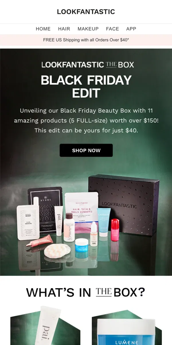 Email from LOOKFANTASTIC. NOW LIVE: Black Friday Edit (Worth over $150) 🖤