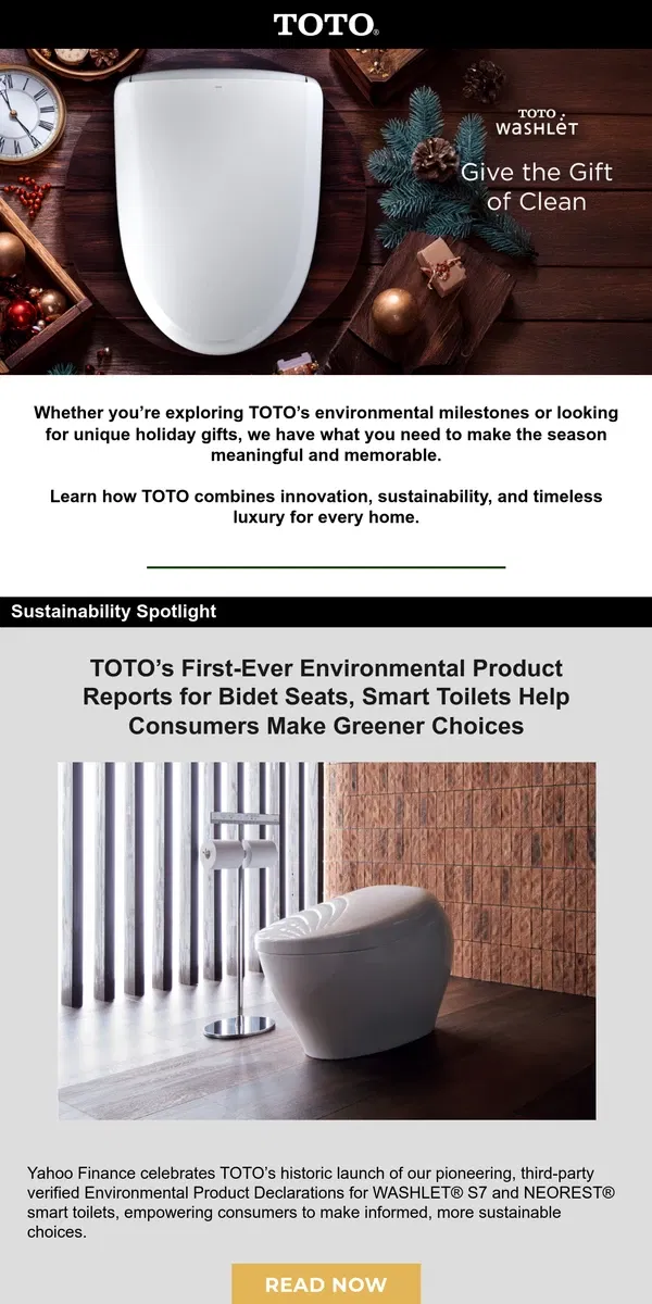 Email from TOTO Toilets. Luxury, Innovation & Sustainability for the Holidays