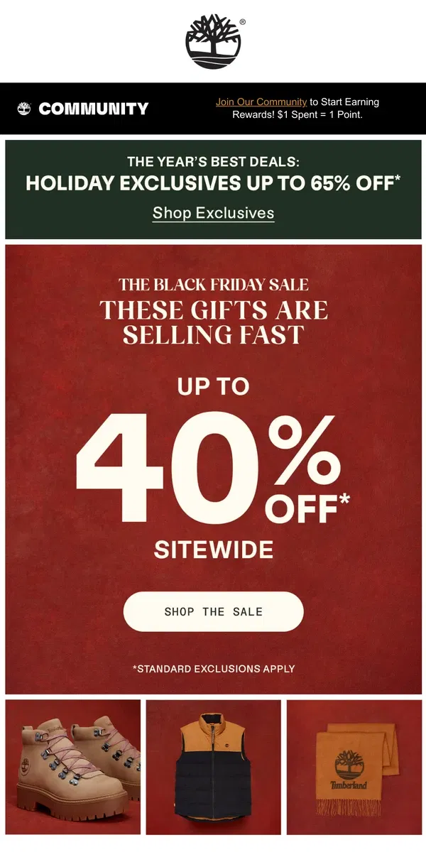 Email from Timberland. Up to 40% Off Best-Selling Gifts!