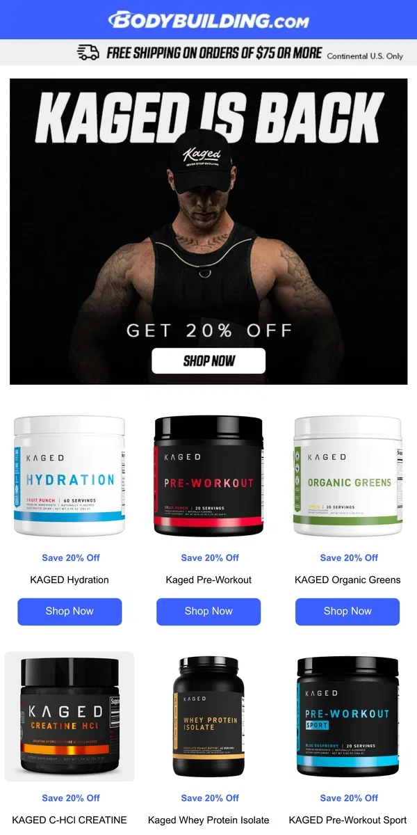 Email from Bodybuilding.com. 🚨 Kaged: Back & Better Than Ever! 🚨