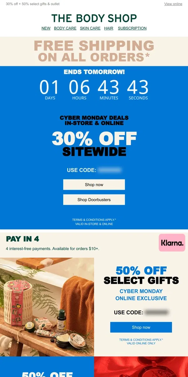 Email from The Body Shop. Cyber Monday Deals END TOMORROW!