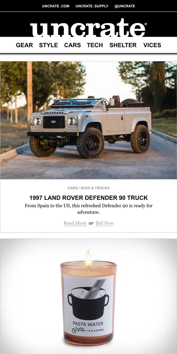 Email from Uncrate. 1997 Land Rover Defender 90 Truck & more