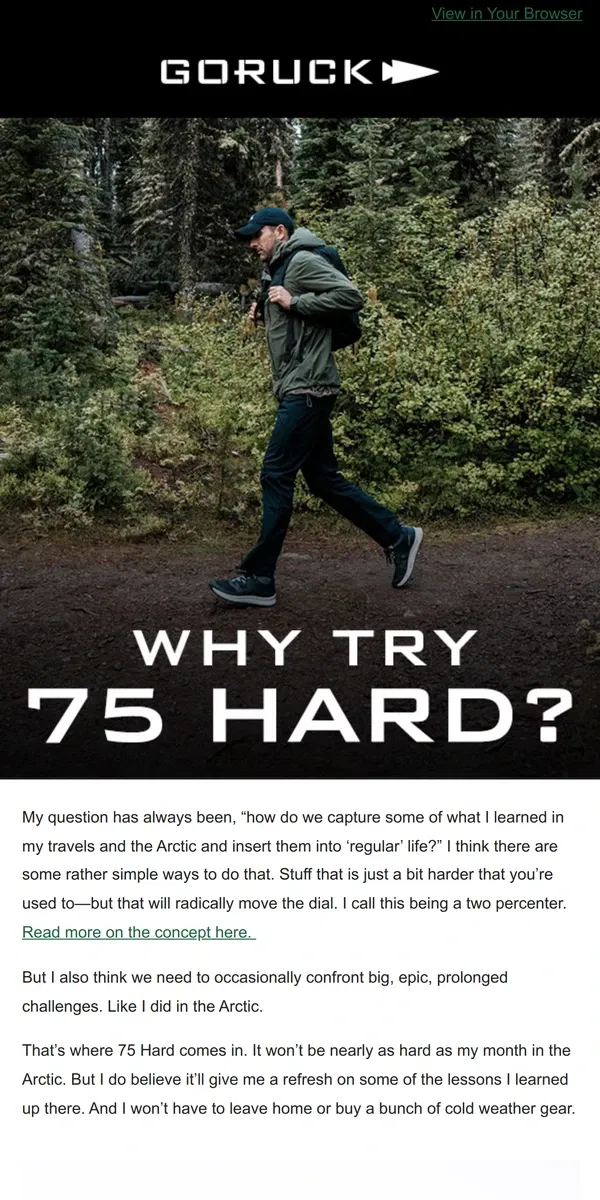 Email from GORUCK. Why Try 75 Hard?