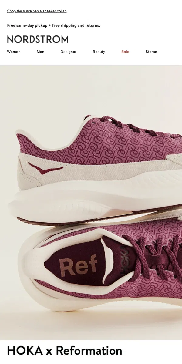 Email from Nordstrom. New: HOKA x Reformation