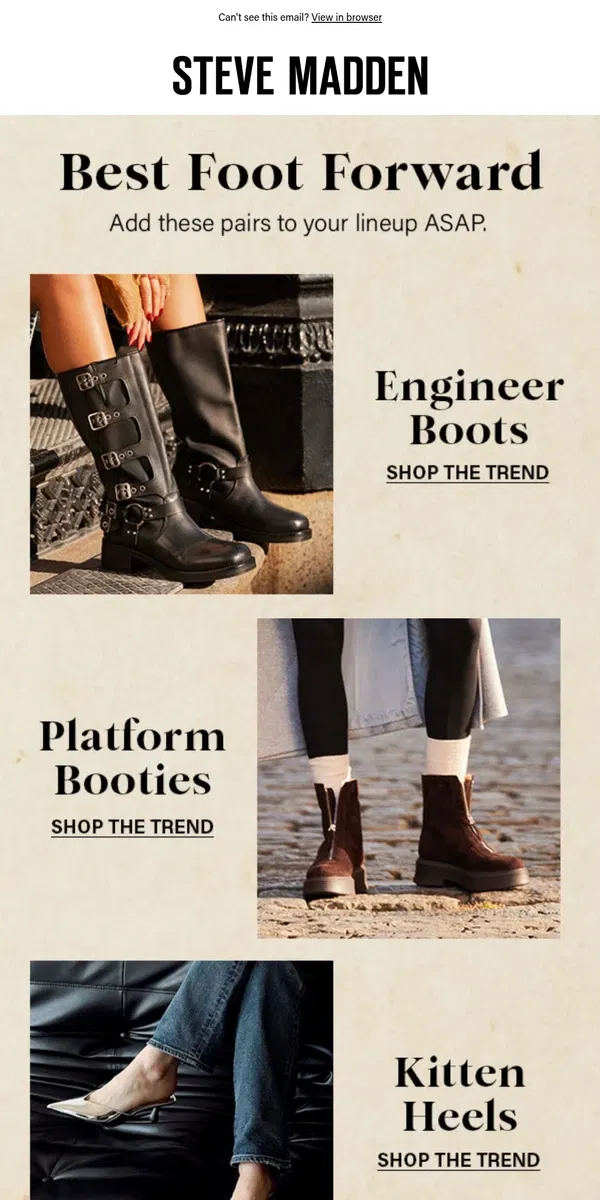 Email from Steve Madden. 4 Necessary Styles For 2025