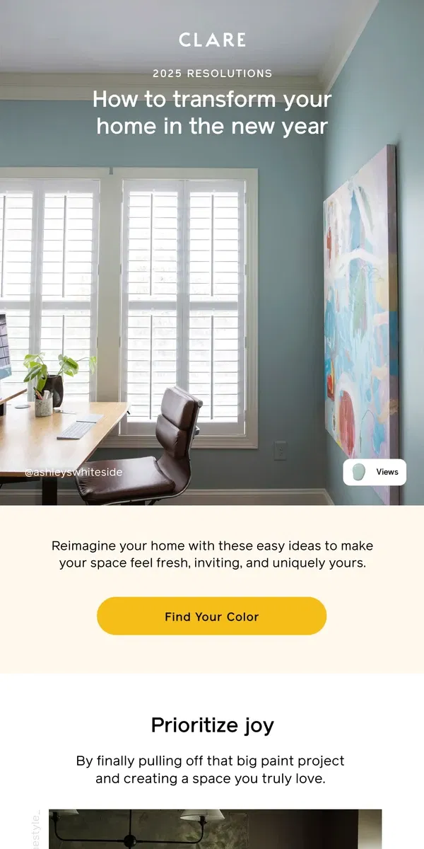 Email from Clare. Transform your home in 2025 with these doable resolutions