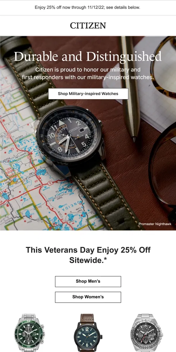 Email from Citizen Watch. Honoring Those Who Served.