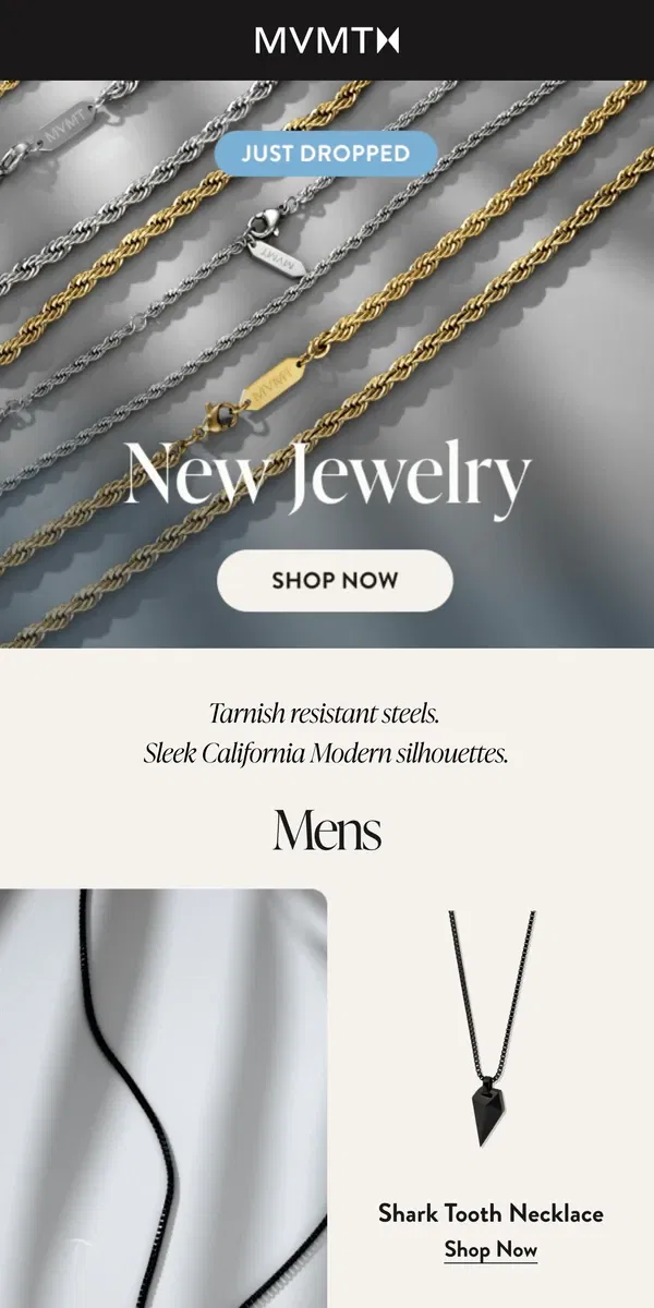 Email from MVMT. JUST DROPPED: New Jewelry