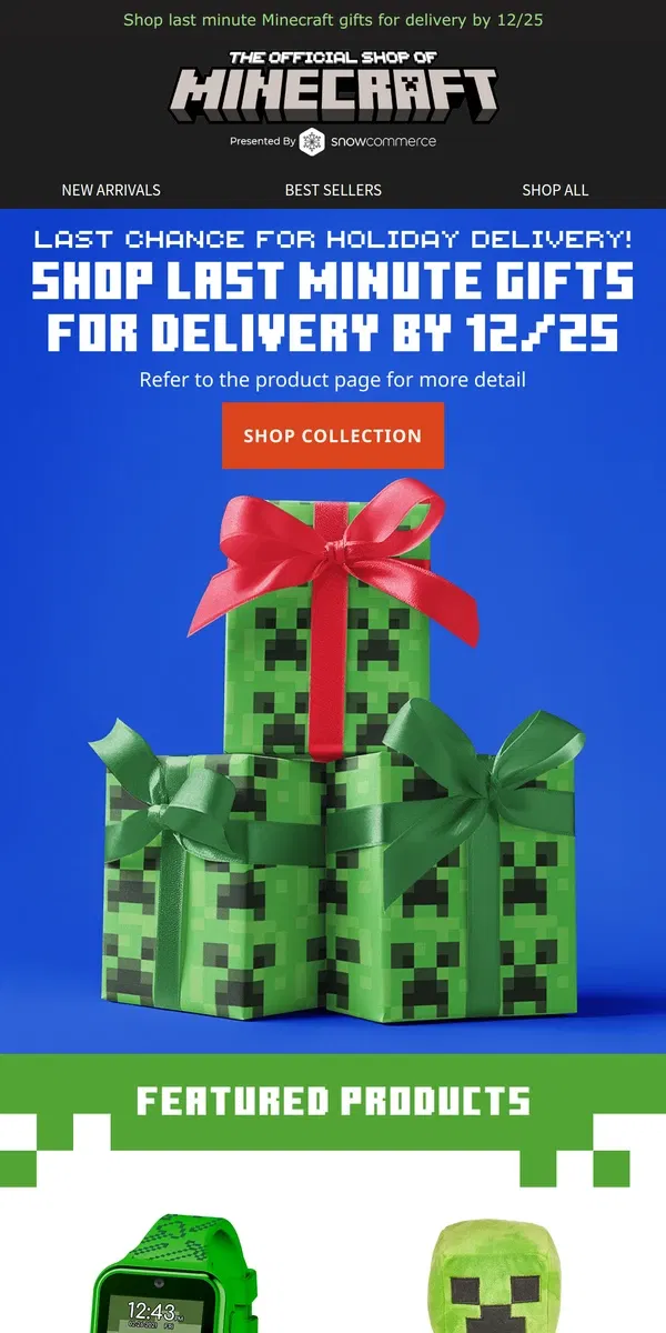 Email from Minecraft. Last Chance for Holiday Delivery!