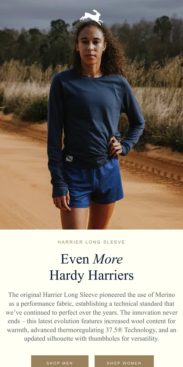 Email from Tracksmith. The New Harrier Long Sleeve