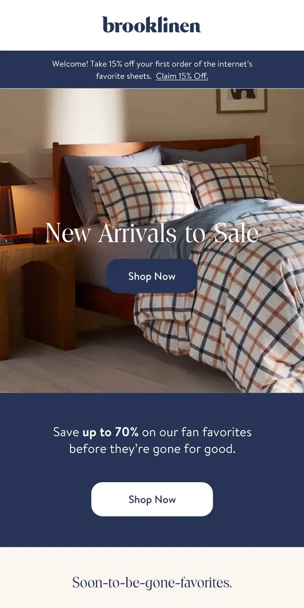 Email from Brooklinen. New Arrivals to Sale!