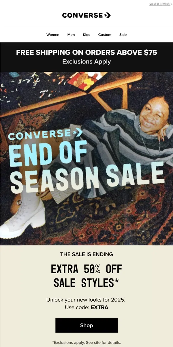 Email from Converse. ✨🪩✨ The End Of Season Sale IS ENDING