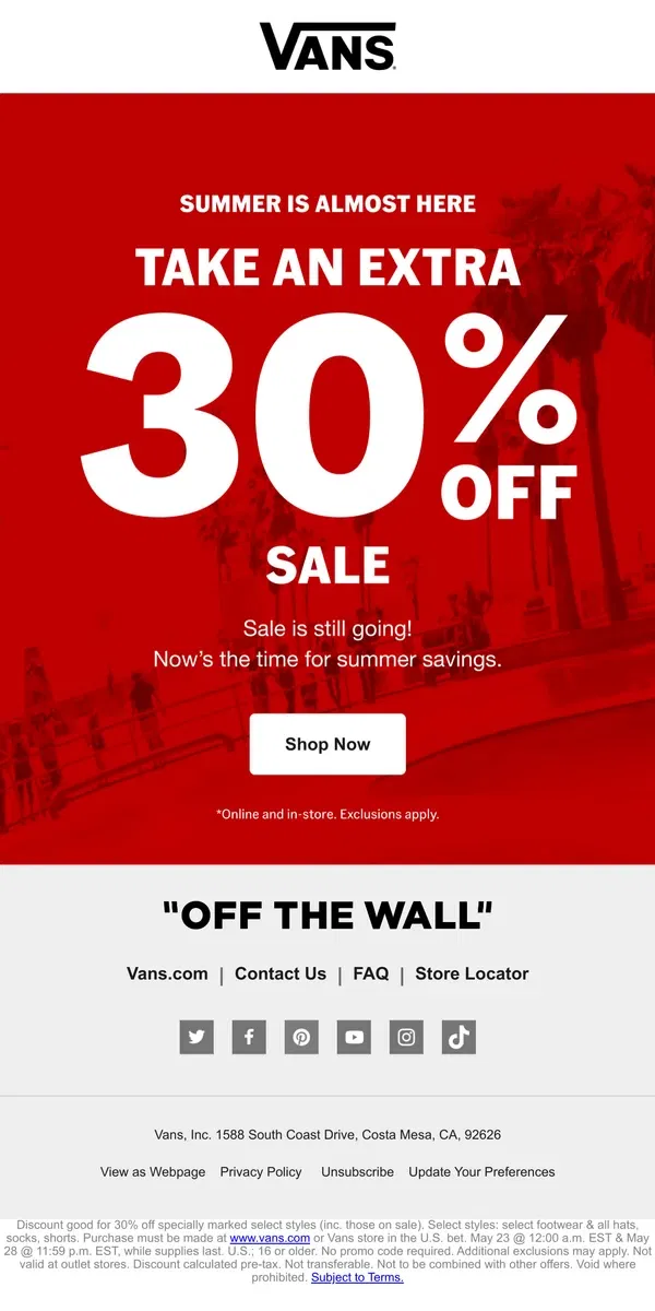 Email from Vans. 👀 Extra 30% Off Sale Styles!