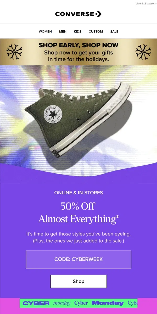 Email from Converse. 50% OFF + MORE styles on sale! 💥🤯💥