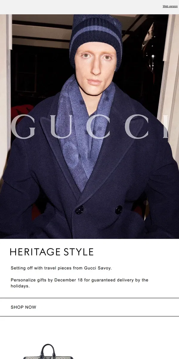 Email from GUCCI. Holiday Travels