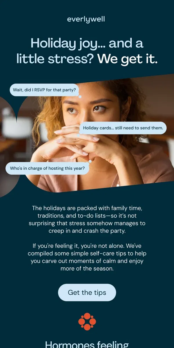 Email from Everlywell. Holiday stress making an unwelcome visit?
